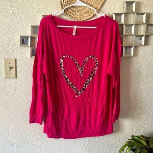 Pink Graphic Long Sleeve Tee w/Heart